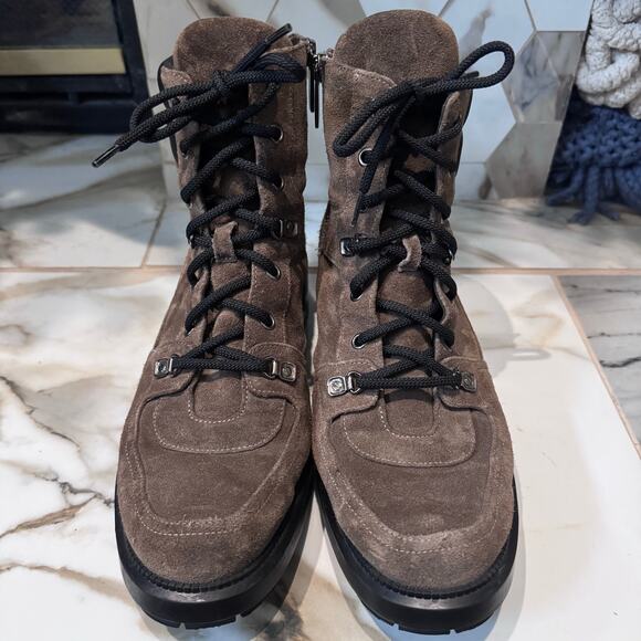 Aquatalia Women’s Lene Weatherproof Taupe Suede Combat Boots Size 9.5 Lug Soles - Picture 2 of 9